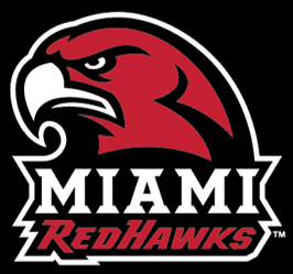 Miami RedHawks sports team logo featuring a fierce red hawk.