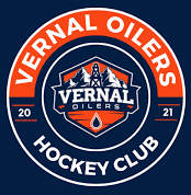 Logo of Vernal Oilers Hockey Club with bold text and mountain graphics.