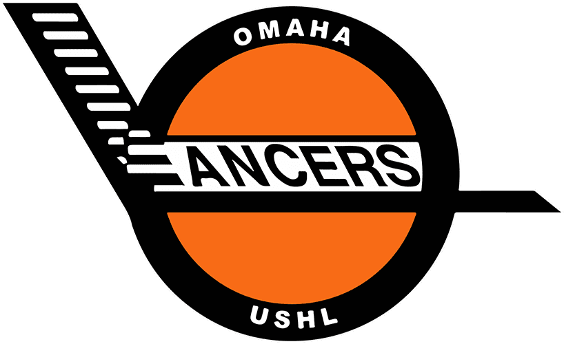 Omaha Lancers ice hockey team logo with black, orange, and white colors.