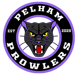 Logo of Pelham Prowlers with a fierce black panther and basketball.