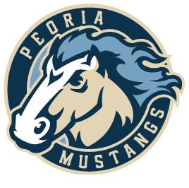 Logo of Peoria Mustangs featuring a stylized horse head.