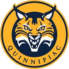Quinnipiac University bobcat logo in orange and blue.