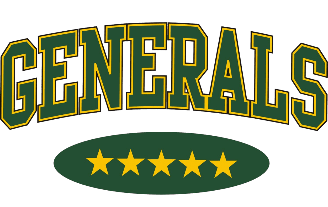 Green and yellow emblem with the word 'GENERAL' and five stars.