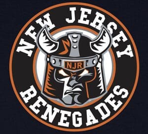 Logo of New Jersey Renegades featuring a Viking helmet and fierce face.