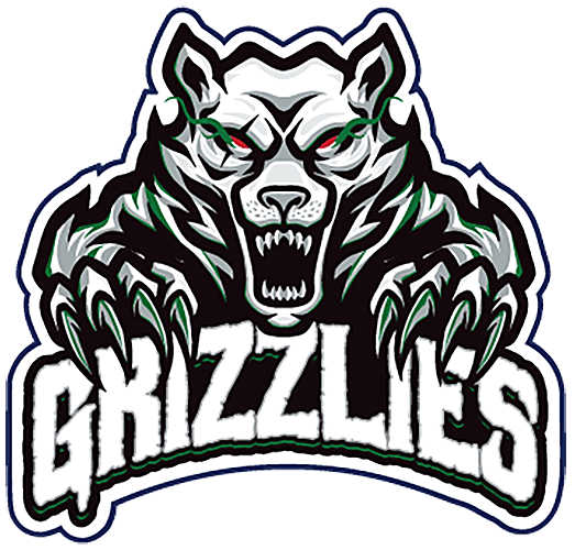 A fierce grizzly bear logo with glowing eyes and sharp teeth.