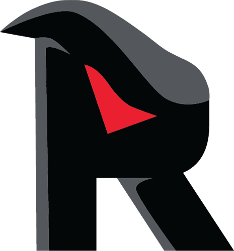 Stylized black and red letter R logo with sharp, angular design.