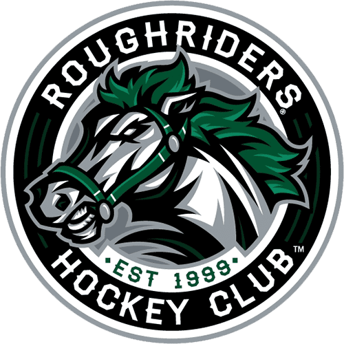 Logo of Roughriders Hockey Club featuring a fierce horse head.