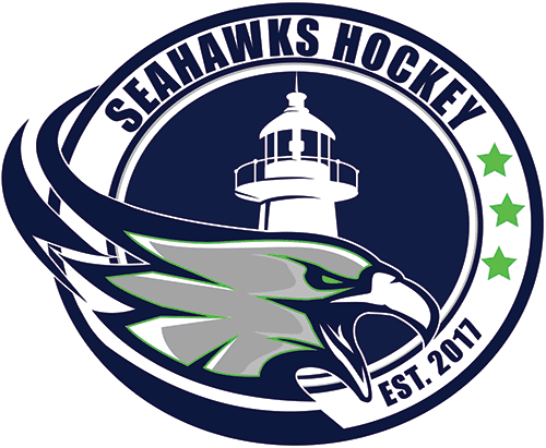 Seahawks Hockey team logo featuring a stylized hawk and lighthouse.