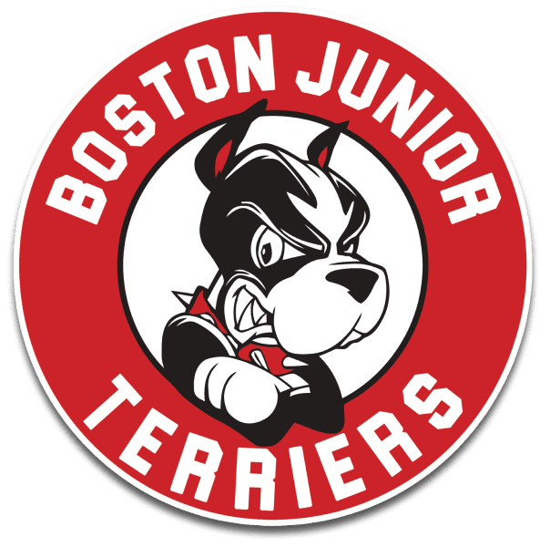 Logo of Boston Junior Terriers featuring a fierce dog with a red collar.