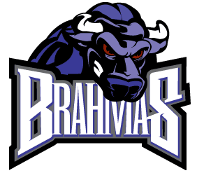 A fierce blue bull head with the word 'BRAHVIAS' below it.