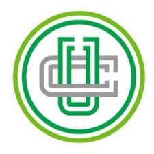 A modern logo featuring interlocking green and gray letters within concentric circles.