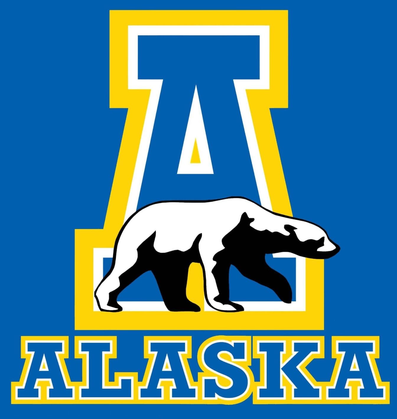 Alaska logo featuring a bear and large letter A on blue background.