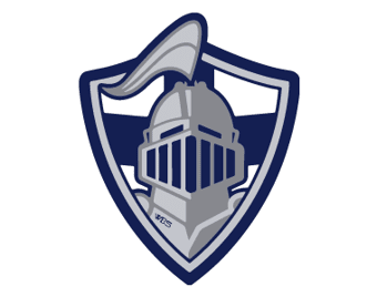 A medieval knight helmet within a shield emblem.