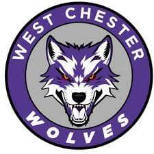 Logo of West Chester Wolves featuring a fierce wolf head in purple and gray.