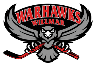 Aggressive warhawk clutching two red swords with 'Warhawks Willmar' text.