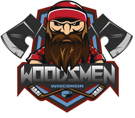 Logo of a bearded woodsman with axes and Wisconsin flag.
