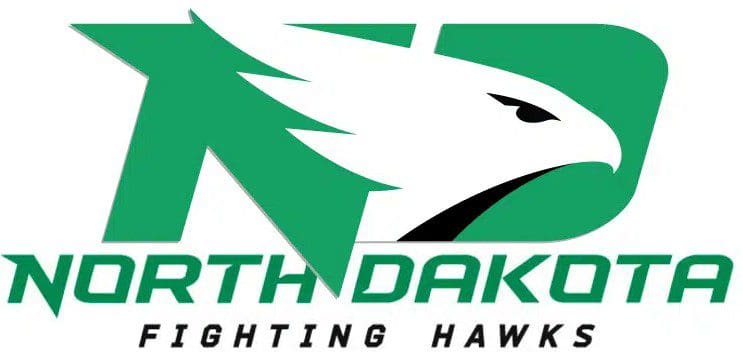 North Dakota Fighting Hawks logo in green and white.
