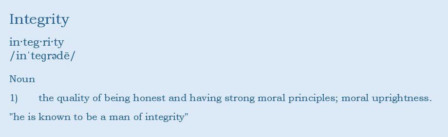 A quote about integrity on a blue background.