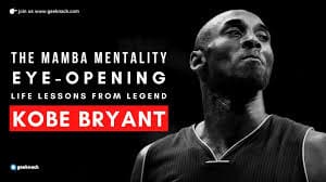 Inspirational quote on Kobe Bryant's winning mentality with his image.