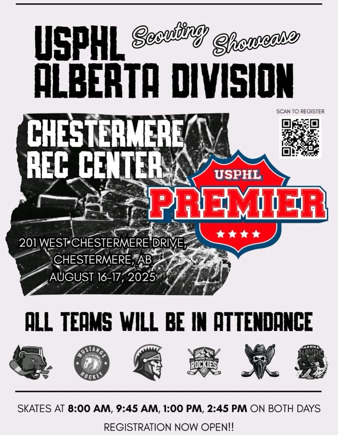 Poster for USPHL Alberta Division hockey event at Chestermere Rec Center.