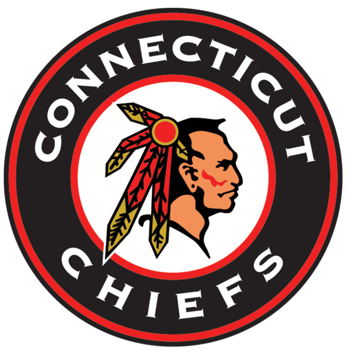 Connecticut Chiefs logo featuring a Native American profile with feathers.