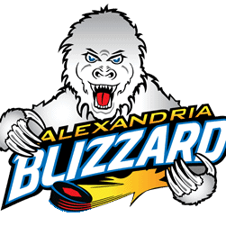 Logo of Alexandria Blizzard hockey team with a fierce yeti mascot.