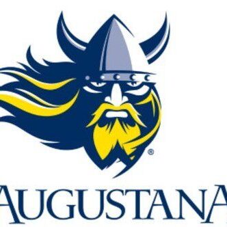 Augustana Vikings logo with a Viking head and flowing yellow and blue hair.