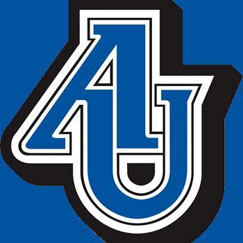 Logo with stylized letters A and U on a blue background.