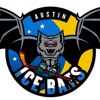 Logo of Austin Ice Bats with a fierce bat holding a hockey stick.