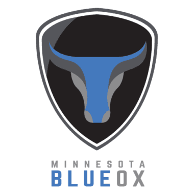 Logo featuring a stylized blue bull head inside a black shield.