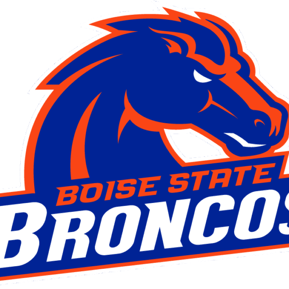 Boise State Broncos logo featuring a fierce bronco head in blue and orange.