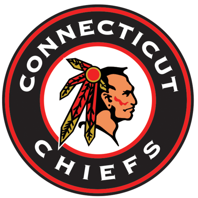 Connecticut Chiefs logo featuring a Native American profile with feathers.