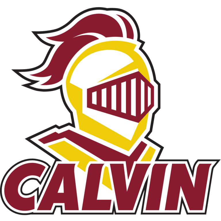 Logo of Calvin University featuring a knight's helmet with a plume.