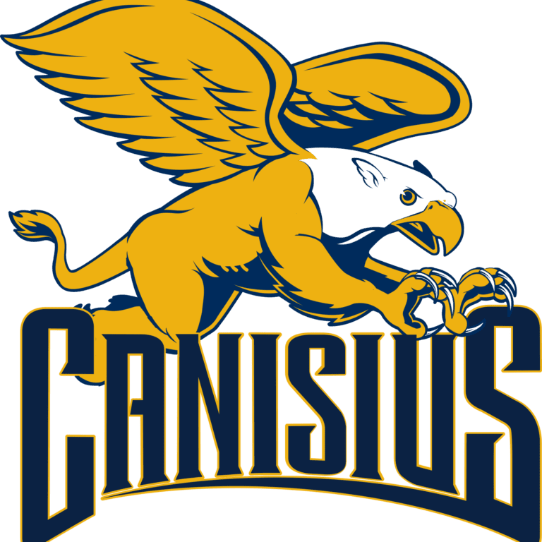 Golden eagle mascot with 'Canisius' text in bold letters.