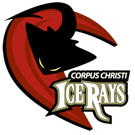 Logo of the Corpus Christi IceRays hockey team with a stylized ray and bold text.