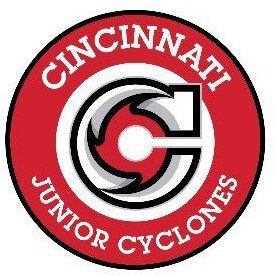 Logo of Cincinnati Junior Cyclones hockey team in red and black.