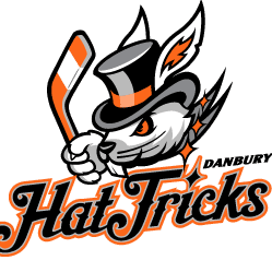 Cartoon wolf in top hat holding hockey stick with 'Hat Tricks' text.