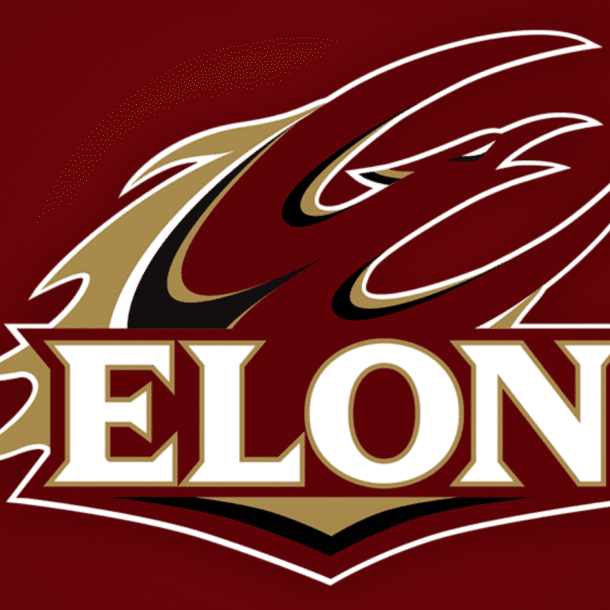 Elon University logo with a stylized phoenix on a maroon background.