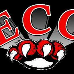Logo with red letters and a claw graphic on black background.