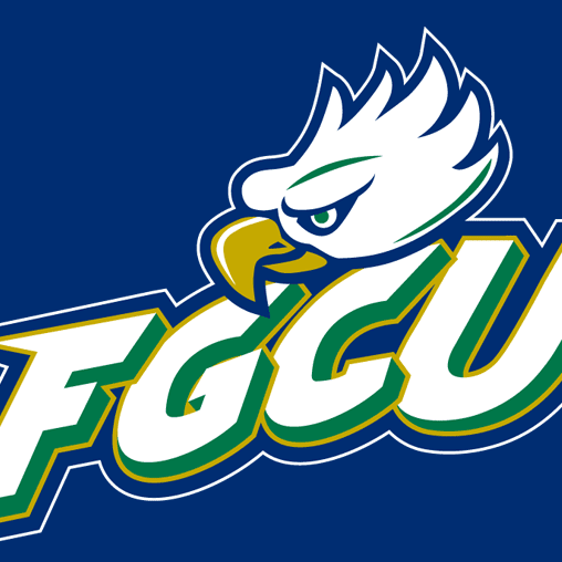 FGCU eagle mascot logo with bold letters on blue background.