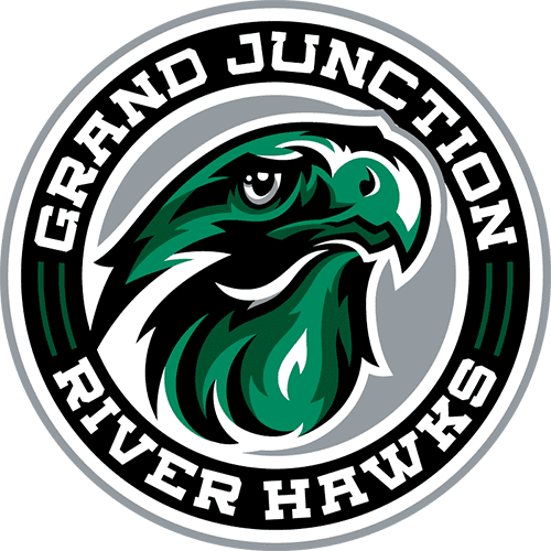 Logo of Grand Junction River Hawks with a fierce hawk head.