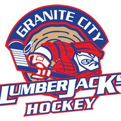 Granite City Lumberjacks hockey team logo with a fierce lumberjack and an axe.