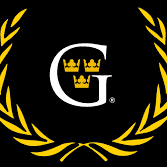 Stylized black and gold logo with a letter G and three crowns inside a laurel wreath.