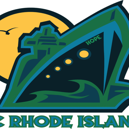 Logo featuring a ship and waves with 'Rhode Island' text.