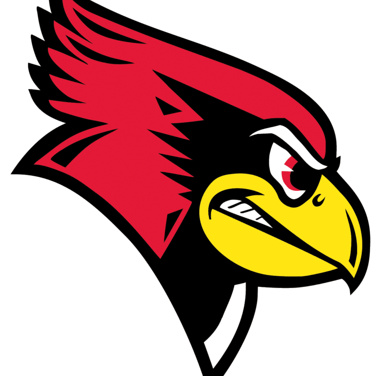 A fierce cardinal bird mascot logo with red, black, and yellow colors.