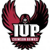 Logo of IUP Crimson Hawks with a fierce hawk and bold lettering.
