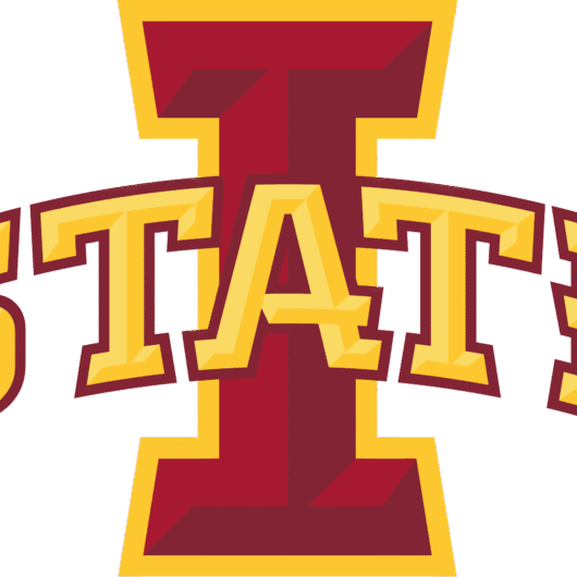 Iowa State University logo with bold red and gold lettering.