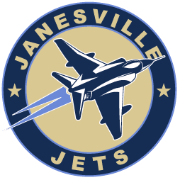 Logo of Janesville Jets hockey team with a jet plane.