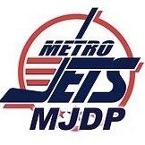 Logo of Metro Jets MJDP with hockey stick and puck.