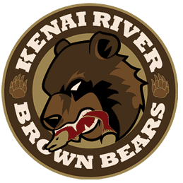 Logo of Kenai River Brown Bears featuring a fierce bear with a fish.